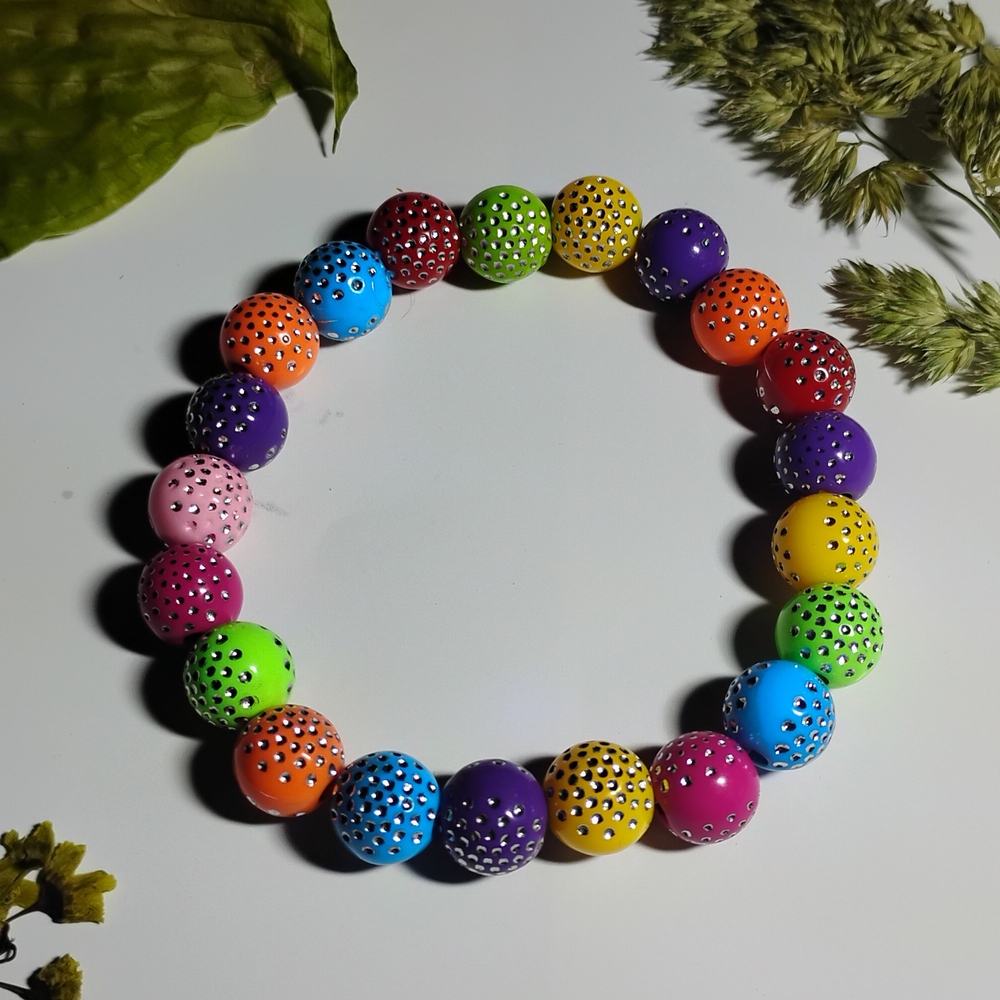 Multicolor Beaded Bracelet with Rhinestones - Picture 2 of 4